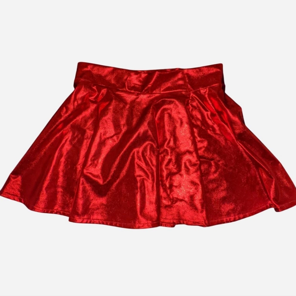 Red holographic reflective mini skirt